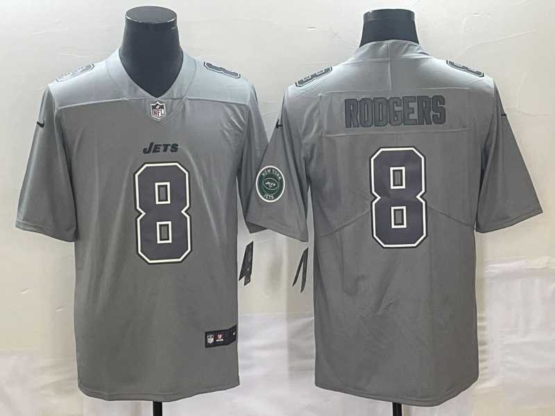 Mens New York Jets #8 Aaron Rodgers LOGO Grey Atmosphere Fashion 2022 Vapor Untouchable Stitched Limited Jersey